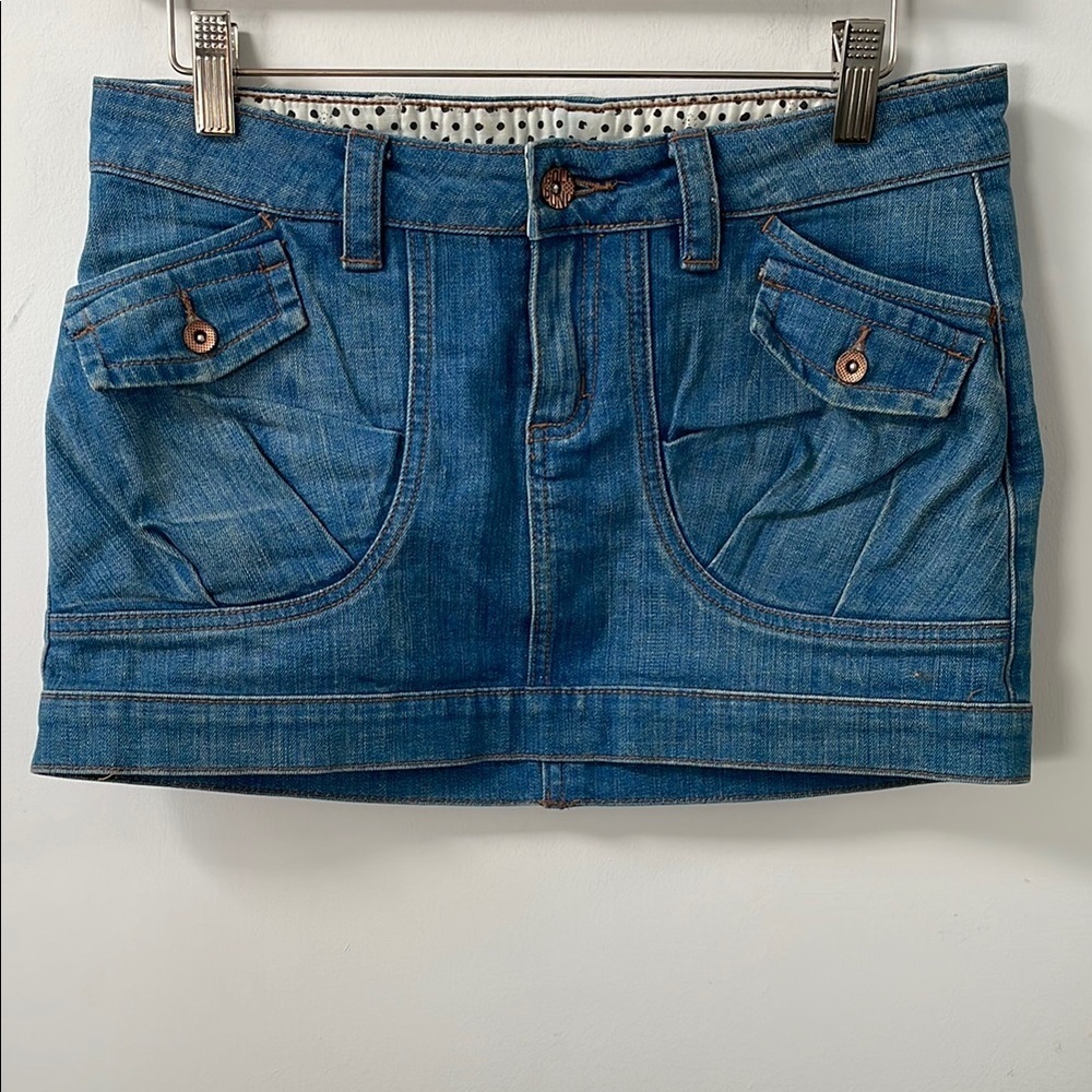 Golf Punk mini Denim Jean Skirt Blue Faded Pockets 6